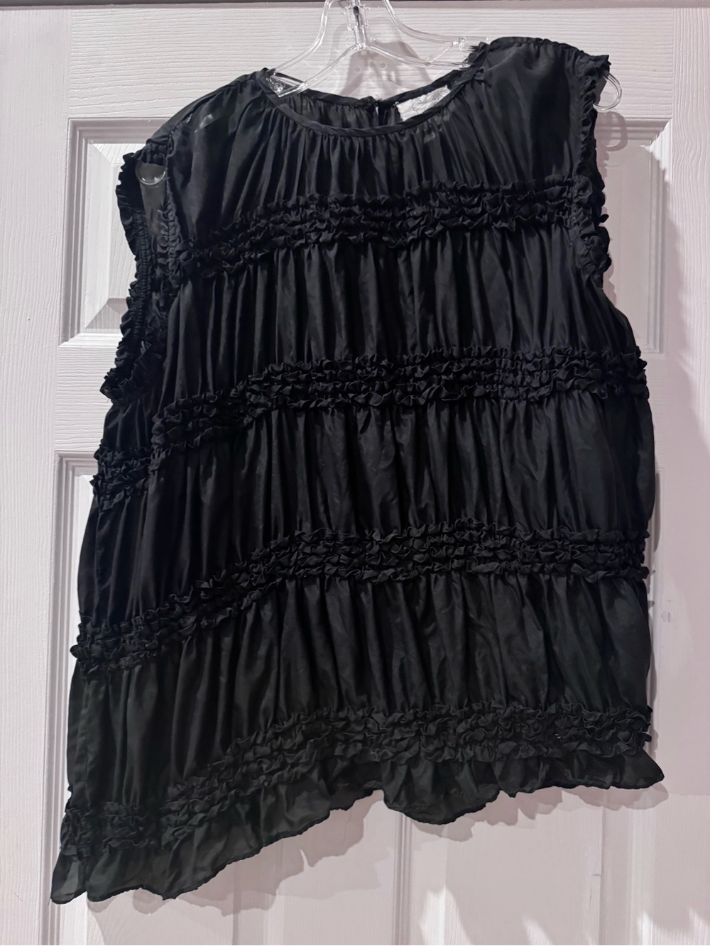 Ryu Black Sleeveless Assymetrical Ruffle Tiered Blouse